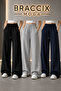 Women's 3-Piece Casual Tracksuit Set Black Gray Navy Blue with Pockets Comfortable Cut Loose Legs