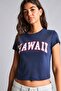 Fitted Crew Neck Hawaiian Printed Ribbed Short Sleeve Crop T-Shirt I5341Ax26Hs - 4