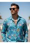 Relaxed Fit Patterned Long Sleeve Lapel Collar Summer Cotton Shirt Shorts Set - 4
