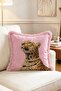 Leopard Patterned Pink Pop Art Design Fringed Throw Pillow Cover with Pearl Pendant - 2
