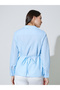 Light Blue Solid Tie-Up Waist Collared Peplum Blouse - 5