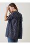 Blue Denim Cotton Top with Ruffle Neckline and Flamingo Print - 3