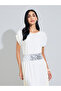 Beige Solid Sequin Embellished A-Line Midi Dress - 2