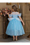 Girls Light Blue Sequin Embellished A-Line Midi Princess Dress - 3