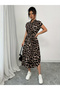 Brown Leopard Print Shirt Midi Dress - 4