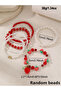 Pack of 7 Red and White Strawberry Charm Beaded Bracelets - 4
