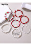 Pack of 7 - Red and White Flower Charm Beaded Bracelets - 4