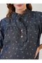 Blue Denim Cotton Top with Ruffle Neckline and Flamingo Print - 4