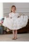 Girls White Sequin Embellished Tulle Details A-Line Midi Dress - 5
