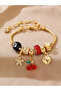 Gold Tone Cherry and Strawberry Charms Bracelet - 3