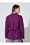Burgundy Solid Tie-Up Waist Collared Peplum Blouse - 5