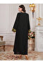 Black Embroidered V-Neck Maxi Jalabiya with Long Sleeves - 2