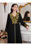 Black Embroidered V-Neck Maxi Jalabiya with Long Sleeves - 5