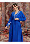 Acid Blue Embroidered Tie -Up Detail A-Line Maxi Dress - 5