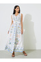 White Floral Print Tie-Up Detail A-Line Maxi Dress - 3