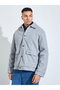 Grey Solid Classic Snap Button Workwear Jacket - 3