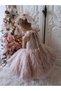 Girls Pink Faux Fur Embellished A-Line Midi Dress - 5