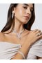 Silver Tone Rhinestone Embellished Y-Necklace Ring, Earrings and Bracelet Set