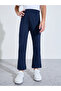 Girls Navy Blue Solid Fit and Flared Leggings with Pintuck Detail