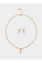 Gold Tone Pearls Embellished Pendant Necklace and Hoop Earrings Set - 2