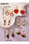 Girls Set of 6 -Heart and Cherry Charm Dangle Earrings - 4