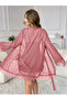 Pink Lace Trim Satin Slip and Robe Set - 5