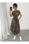 Brown Leopard Print Shirt Midi Dress - 6