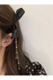 Pack of 2 - Black Bow Hair Clip with Pearl Chain Charm - 6