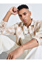 Beige Checked Spread Collar Shirt