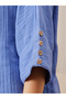 Navy Blue Textured Button Details Top and Pants Pyjama Set - 5