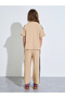 Girls Beige Graphic Print Side Striped T-Shirt and Wide Leg Pants Set - 5