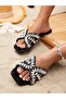 Black Flat Sandals with Embellished Straps - 5