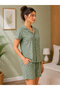 Green Floral Print Shirt and Shorts Pyjama Set - 2