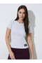 White Ribbed Round Neck Fitted T-Shirt with Patch Detail - 3