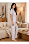 White Heart Print Striped Shirt and Pants Pyjama Set - 2