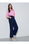 Navy Blue Solid Wide Leg Pocket Details Trousers
