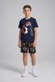 Boys Basketball Printed T-Shirt and Shorts 2-Piece Set – Yellow Navy Blue - 8