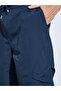 Navy Blue Solid Drawstring Cargo Shorts - 3