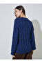 Navy Bule Solid Cable Knit Cardigan - 5