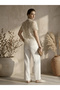 Cream Mandarin Collar Geometric Sheer Shirt - 5