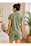 Green Floral Print Shirt and Shorts Pyjama Set - 4