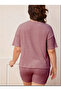 Plus Size Burgundy Ribbed Short Sleeve Top and Shorts Pyjama Set - 3