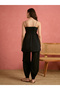 Black Embroidered Strappy Peplum Top and Balloon Pants Set - 5