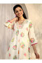 White Printed Kota A-Line Kurta, Trousers and Dupatta Set - 5