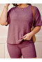 Plus Size Burgundy Ribbed Short Sleeve Top and Shorts Pyjama Set - 4