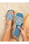 Medium Blue Embellished Flat Sandals - 5
