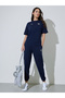 Navy Blue Graphic Print Cuffed Hem Tapered Fit Joggers - 3