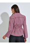 Maroon Checked Waist Long Sleeves Shirred Shirt - 5