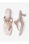 Gold Embellished T-Strap Sandals - 5