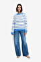 Women's Summer White-Blue Hy Teddy Knit Open Stripe Pullove - 3